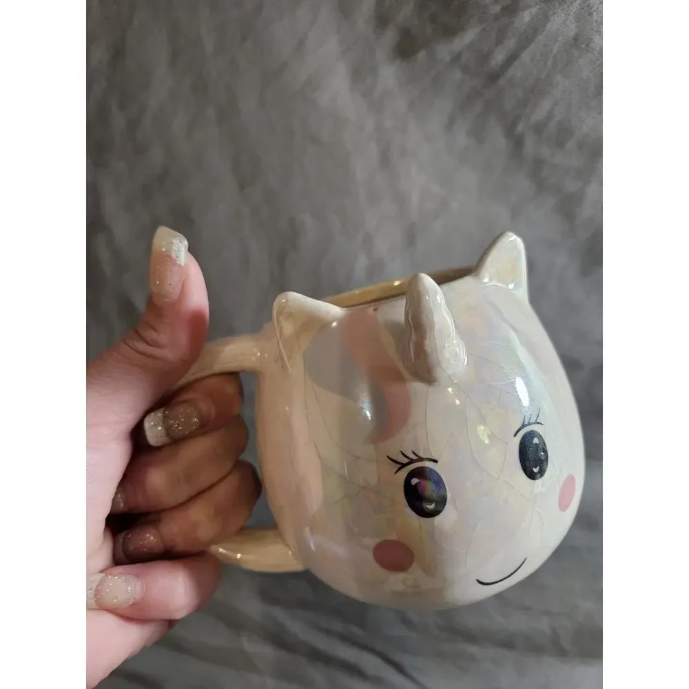 Whimsical Cupboard Sleeping Unicorn White Iridescent Mug
